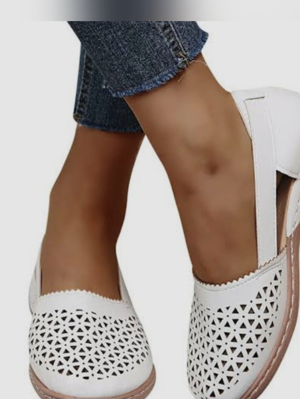 Cream eyelet cutout slip on sandals Size 41